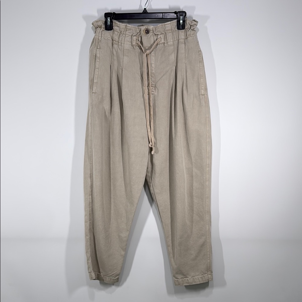 Free People Margate Paperbag Waist Pants - Size Medium, Khaki